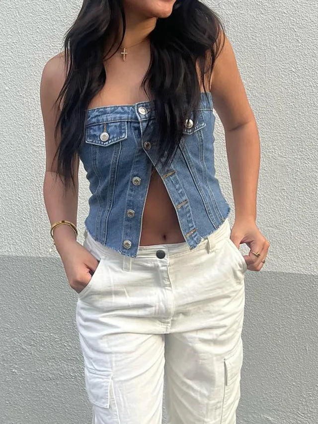 Sexy Slim Denim Vest for Women Detail