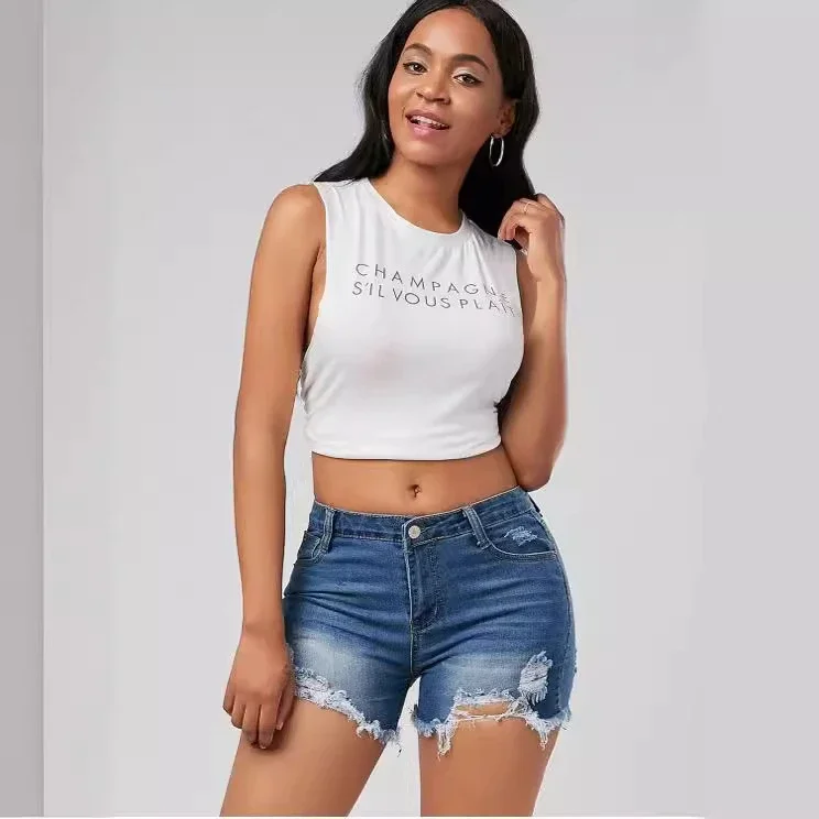 Euro - Amer. Ripped Monkey Fringe Denim Shorts (Women)