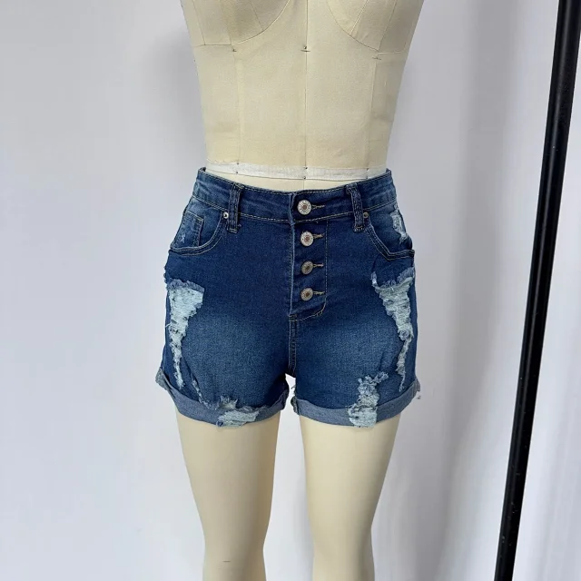 High-waisted Ripped Cuffed Denim Shorts for Women Detail