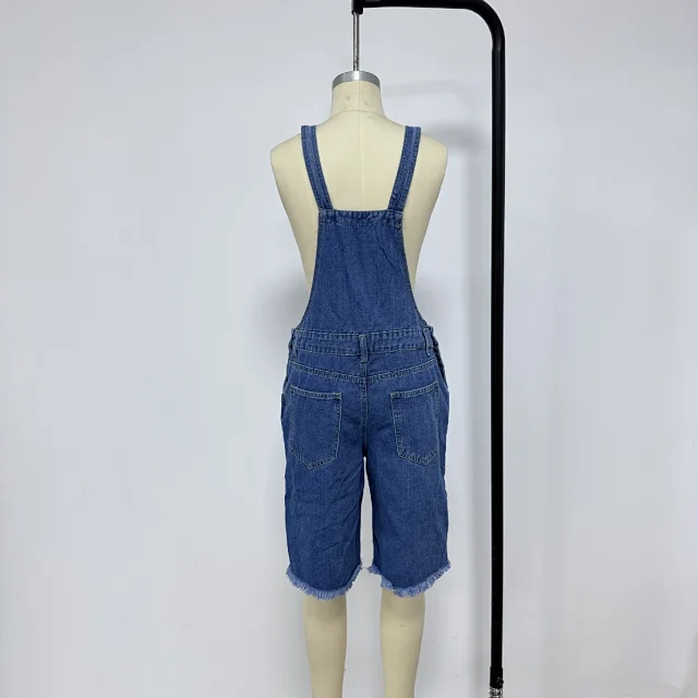 TEMU Big Size Ripped Men's Denim Bib Shorts Detail
