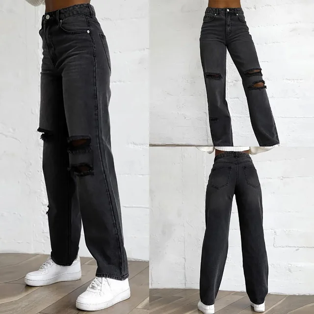 Women's Distressed Slim-Fit Solid Denim Pants Detail