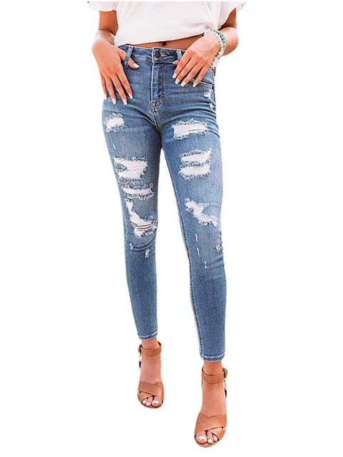 High-waisted Stretch Hole Skinny Jeans Detail