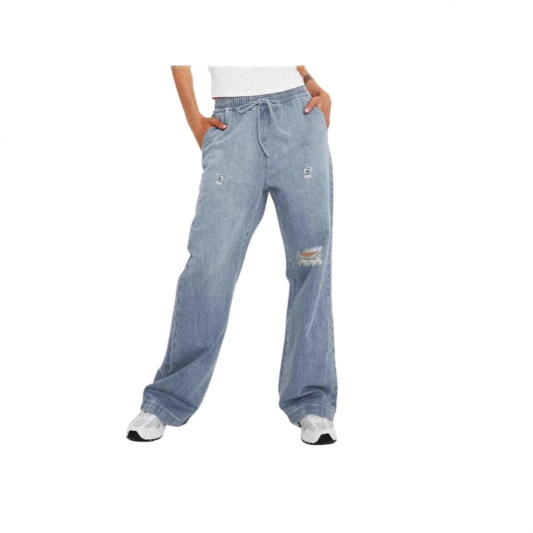 TEMU Women's Slim Fit Elastic Waist Jeans with Rips