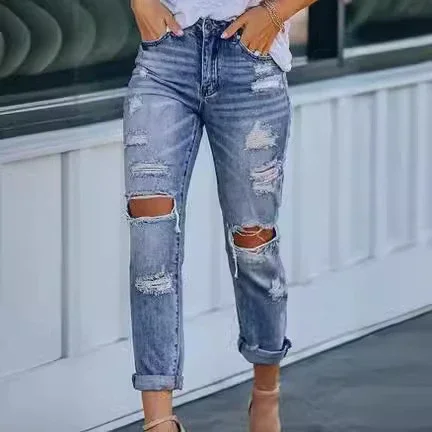 Trendy Ripped Slim Jeans for Women