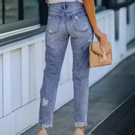 Trendy Ripped Slim Jeans for Women