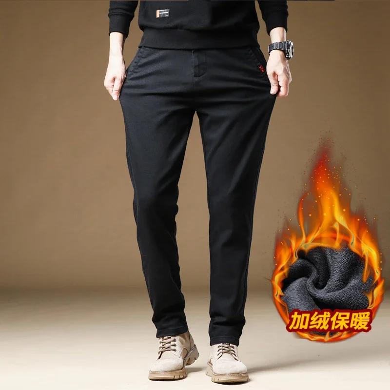Men's Winter Fleece Slim Straight Warm Business Pants
