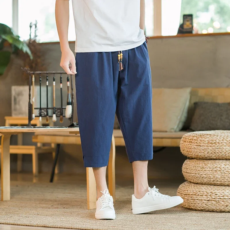 Men's Summer Cotton Cropped Pants