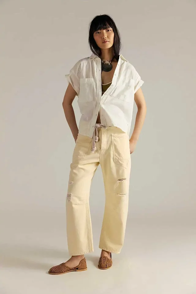 8 - Color Retro Denim with Patchwork & Drawstring Detail