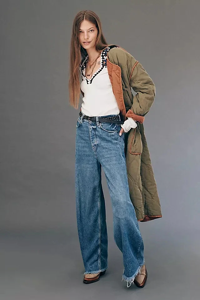 Vintage High-waisted Wide-leg Denim Pants Detail