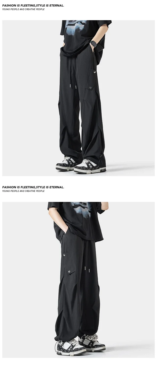 Men's Summer Thin Plain Elastic Ice Silk Pants Detail