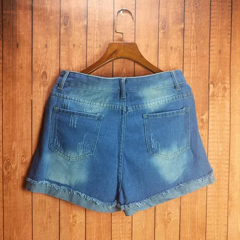 Women's Ripped Flap Denim Shorts