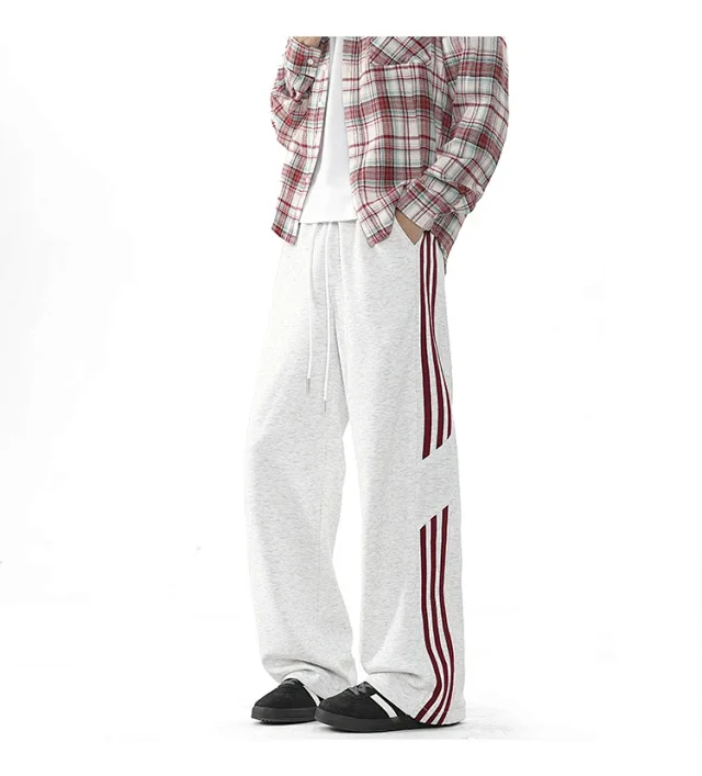 2025 Spring New US High Street Striped Patchwork Sweatpants for Men (Large Size, Wide-Leg, Loose & Casual Sportswear) Detail