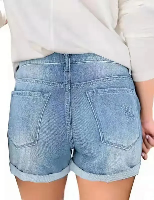 Plus-Size Retro Y2K Denim Shorts Detail