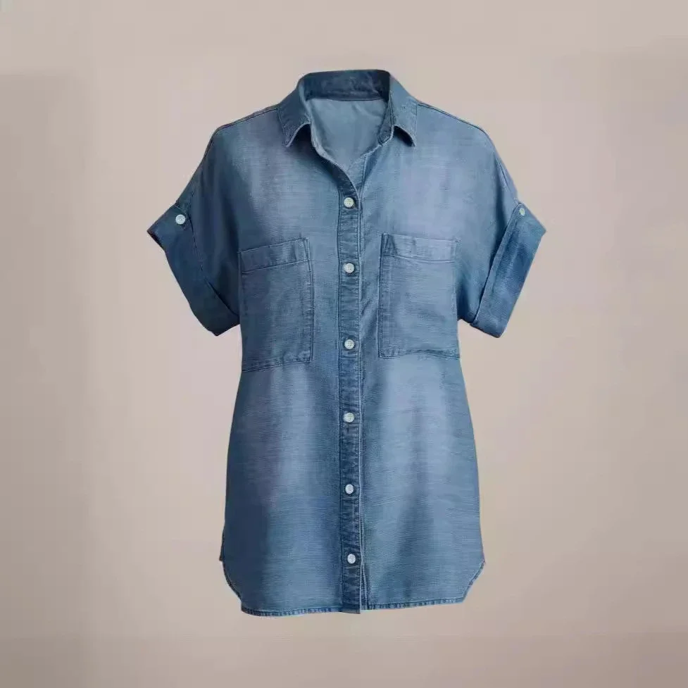 European & American Fashion Loose Slimming Collared Denim Shirt