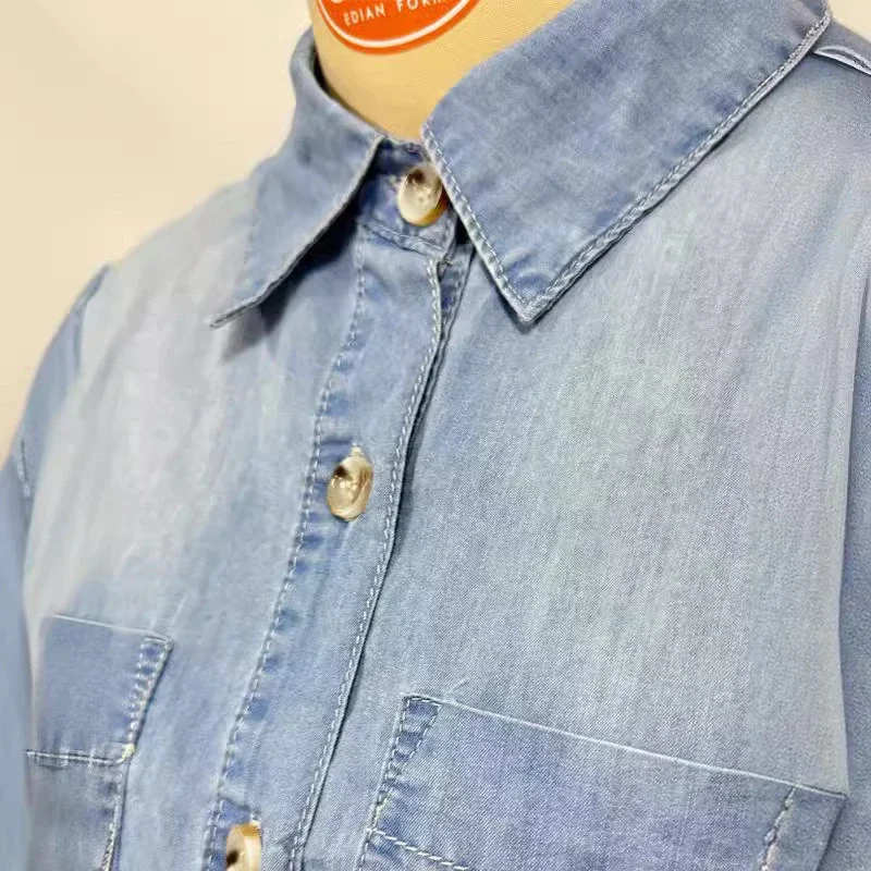 European & American Fashion Loose Slimming Collared Denim Shirt