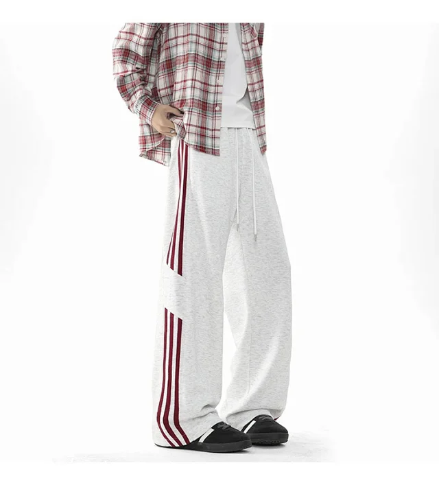 2025 Spring New US High Street Striped Patchwork Sweatpants for Men (Large Size, Wide-Leg, Loose & Casual Sportswear) Detail