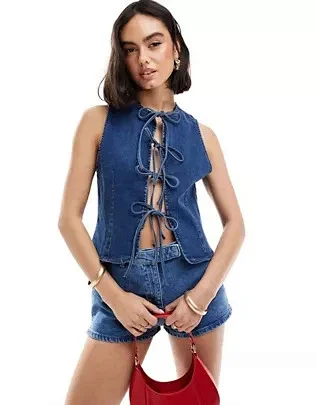 Factory Direct: Amazon AliExpress European & American Women's Fashion Casual Strappy Denim Vest Detail