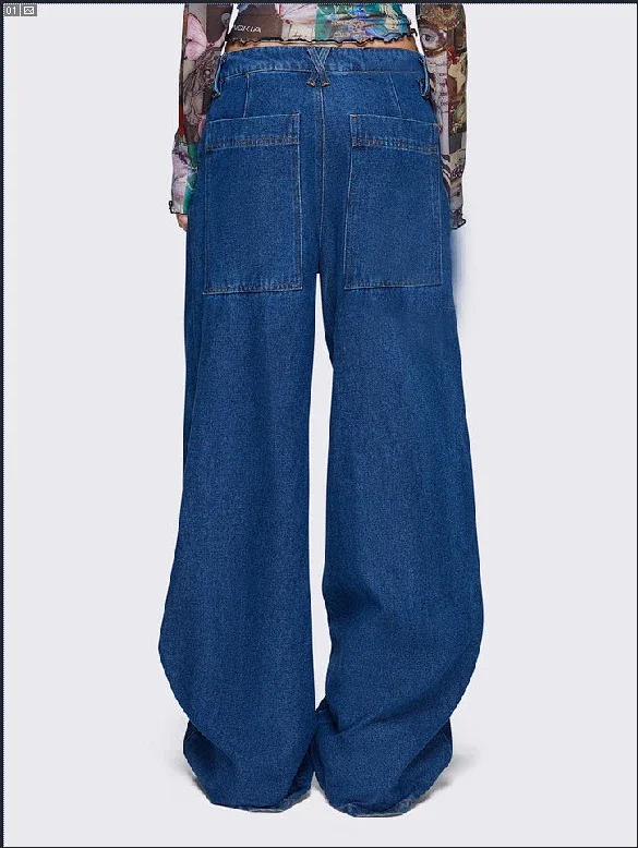 Women's Retro Tie-Decorated Wide-Leg Denim Pants Detail