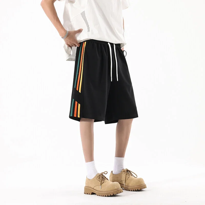 Men's Summer Sporty Basketball Shorts with Rainbow Stripe
