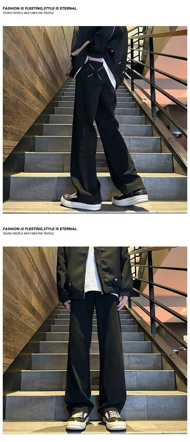 Hip Hop Men's Retro Wide - leg Denim Detail
