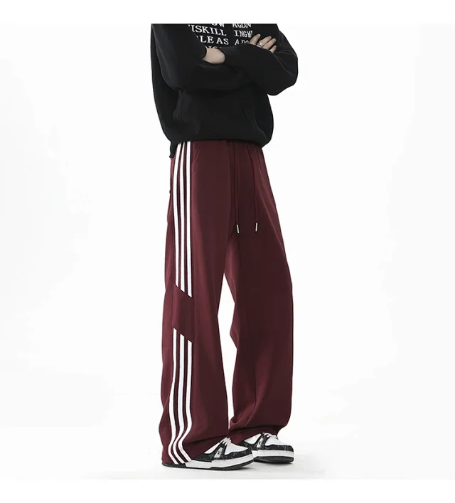 2025 Spring New US High Street Striped Patchwork Sweatpants for Men (Large Size, Wide-Leg, Loose & Casual Sportswear) Detail