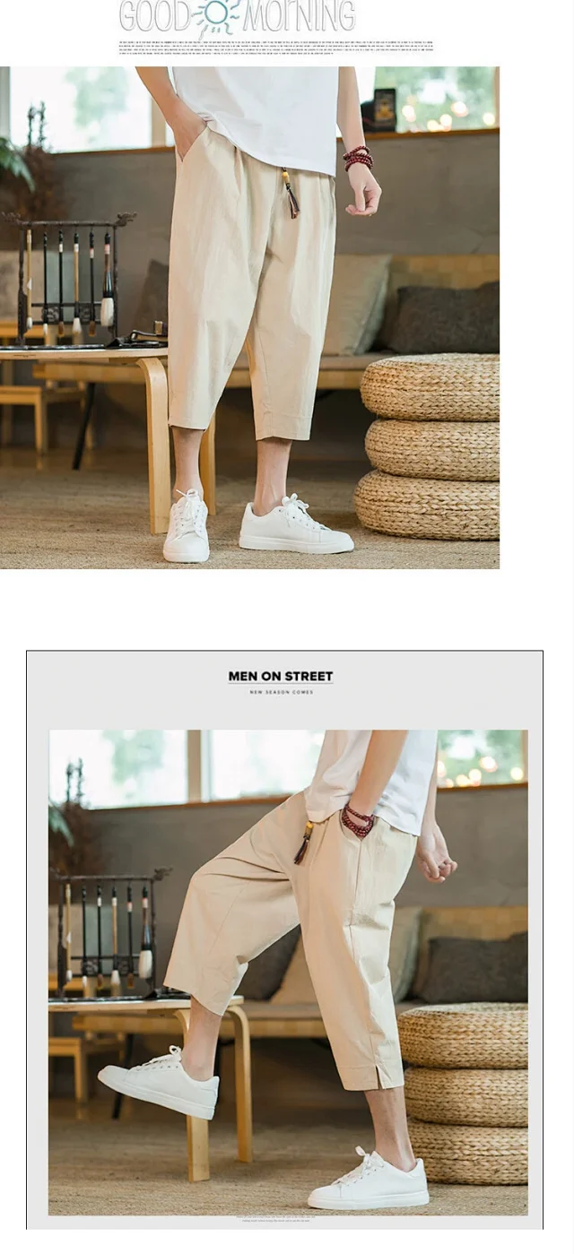 Men's Summer Cotton Cropped Pants Detail