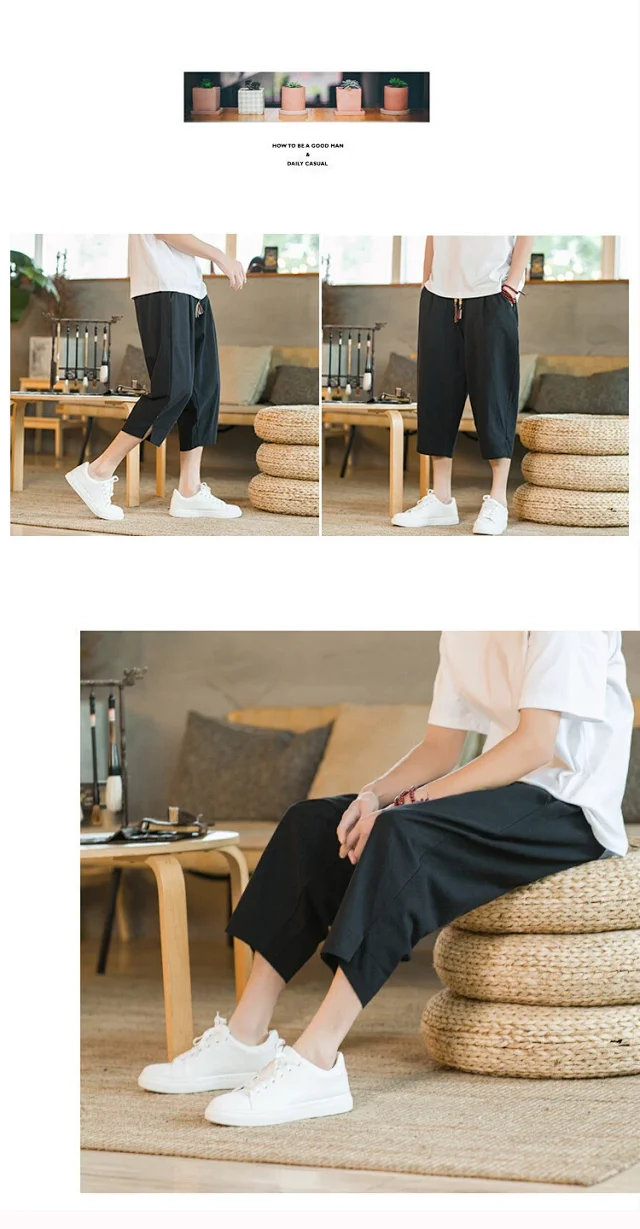Men's Summer Cotton Cropped Pants Detail