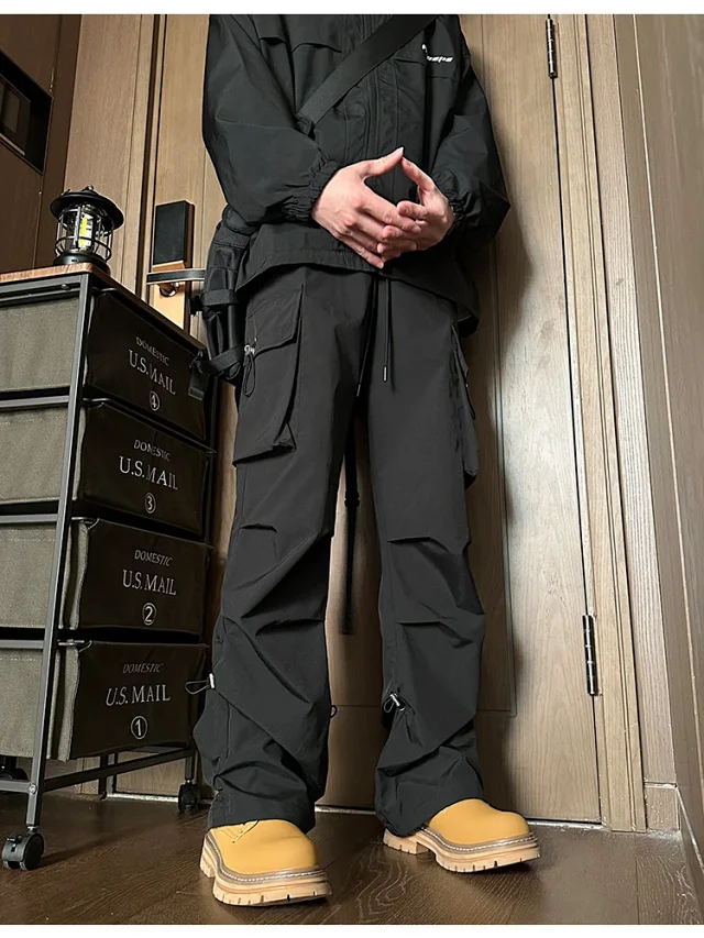 Men's Spring Hiphop Vintage Straight Cargo Pants Detail