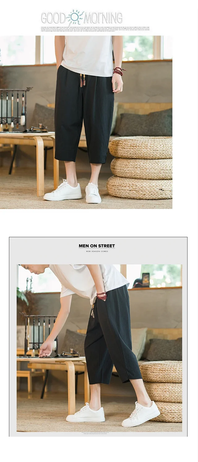 Men's Summer Cotton Cropped Pants Detail