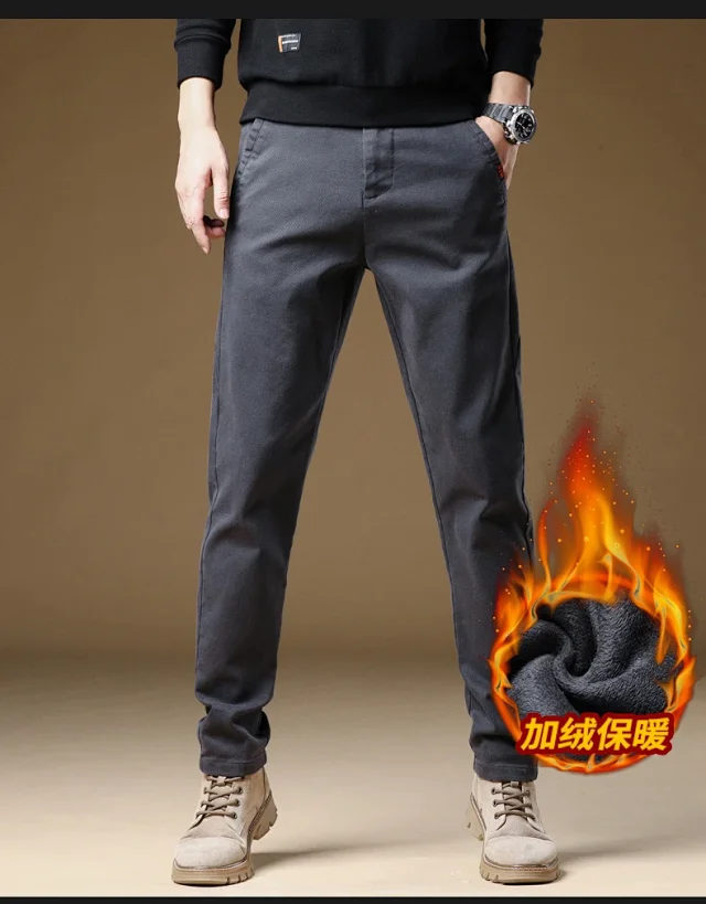 Men's Winter Fleece Slim Straight Warm Business Pants Detail