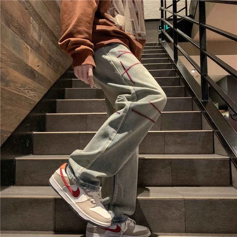 Men's Straight Jeans with Stitch Detail