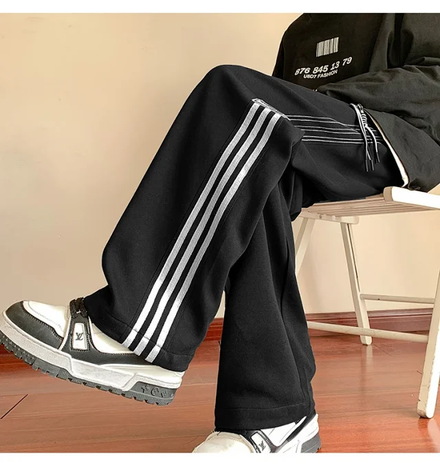 Japanese Oversize Men's Spring Retro Stripe Pants Detail