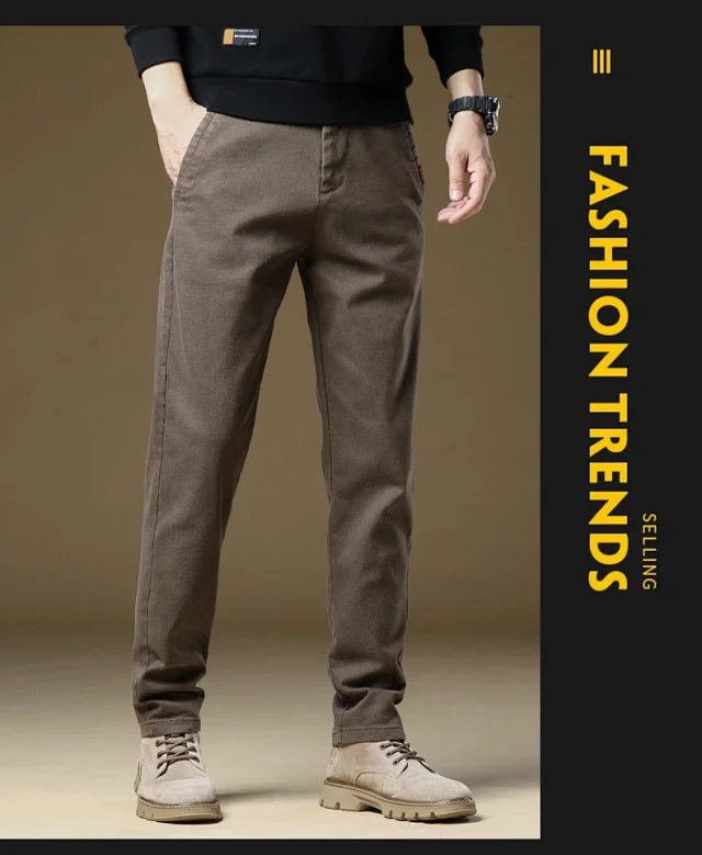 Men's Winter Fleece Slim Straight Warm Business Pants Detail