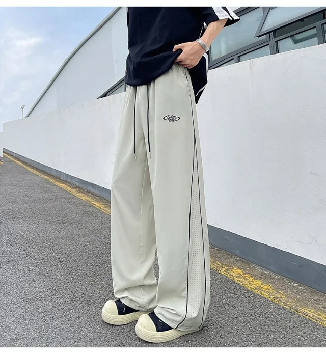 Men's Summer Laser-Punched Loose Ice Silk Trousers Detail