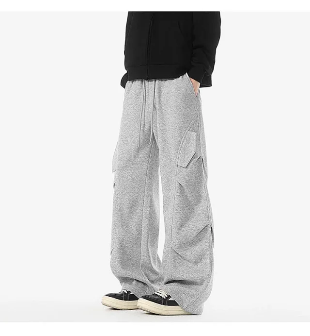 American Heavyweight Grey Pleated Sweatpants Detail