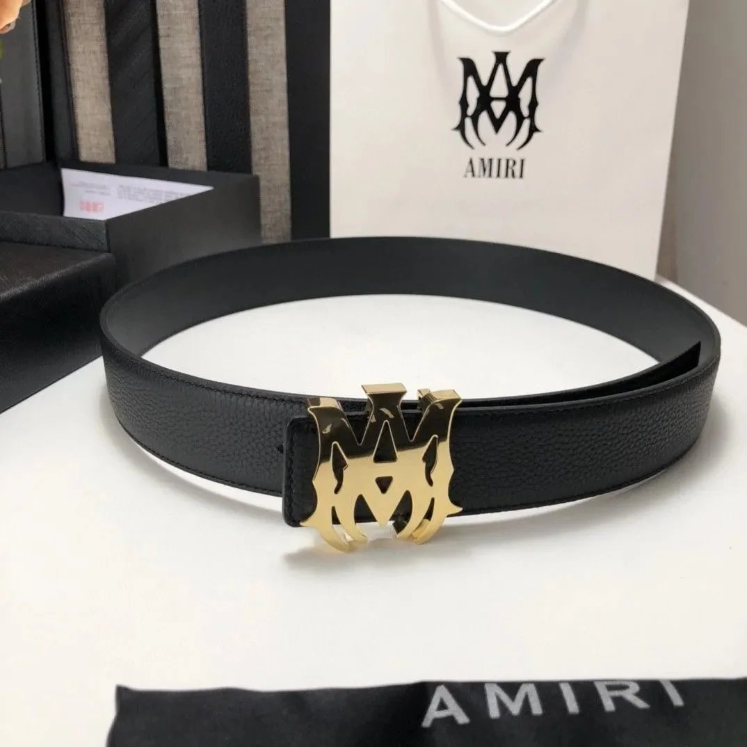 Black Lychee Pattern with Gold Buckle (Includes Original Label Small Gift Box and Punch Pin)