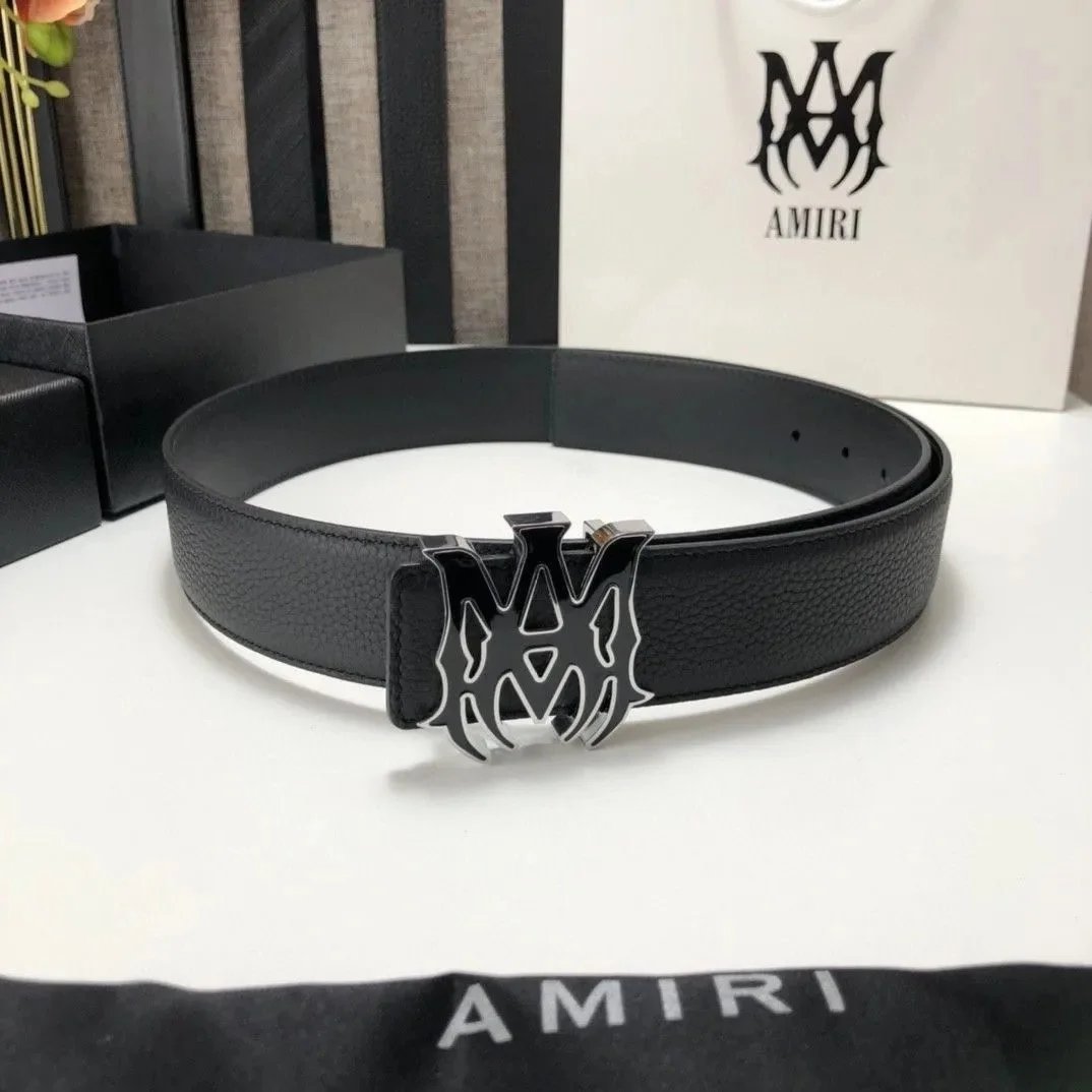 Black Lychee Pattern with Black and Silver Buckle (Includes Original Label Small Gift Box and Punch Pin)