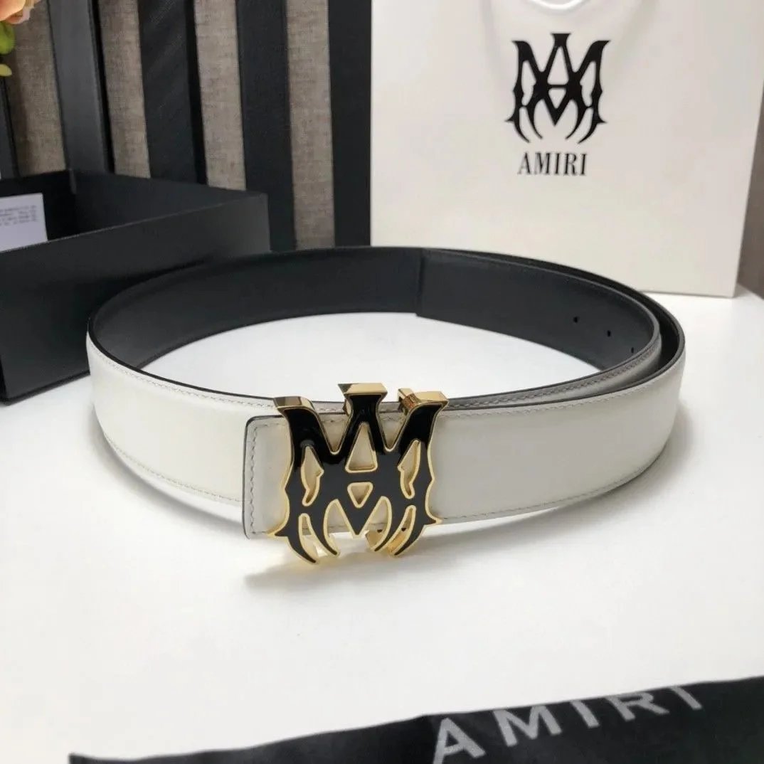 White Flat Grain with Black and Gold Buckle (Includes Original Label Small Gift Box and Punch Pin)