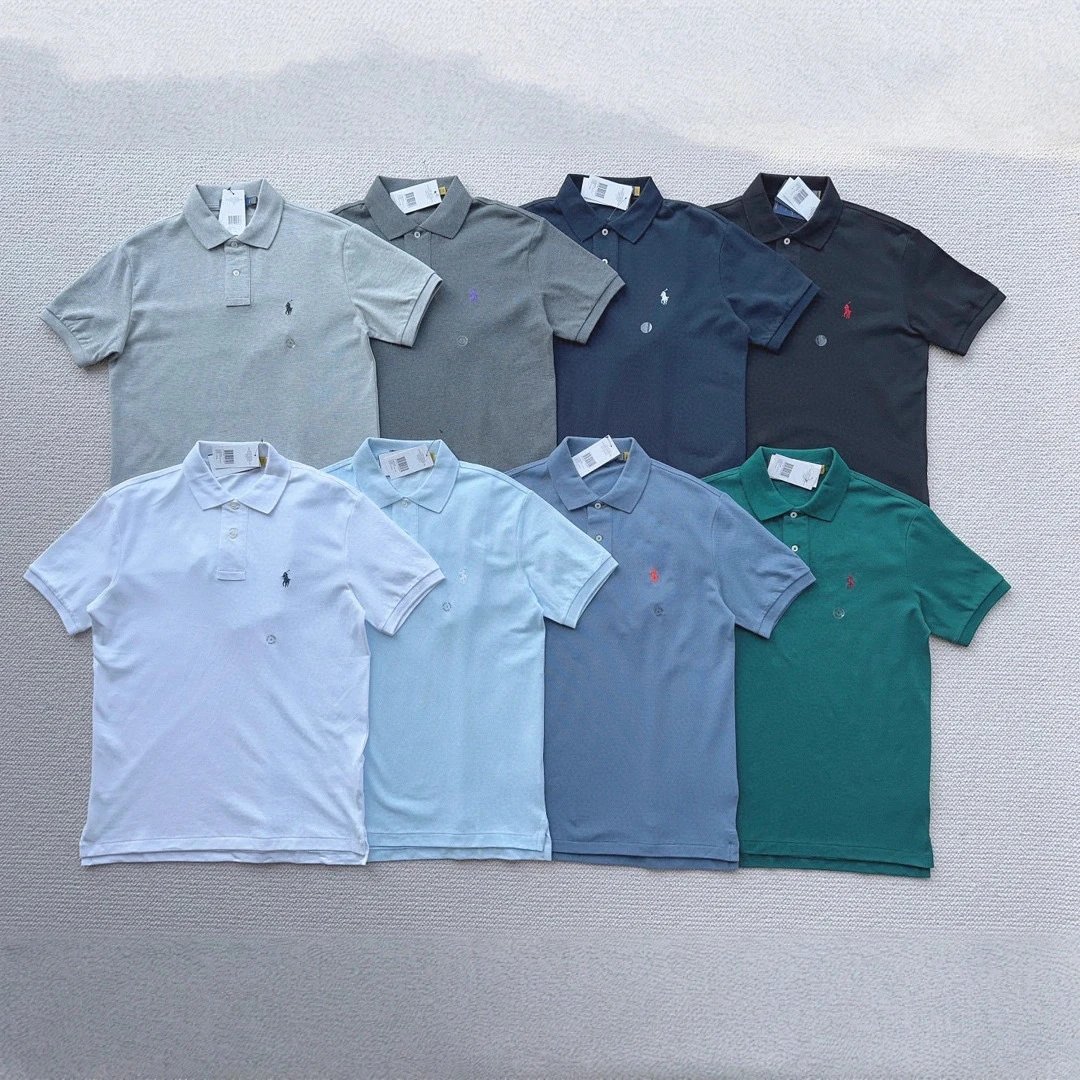 RL short sleeved men's spring and summer RL little horse logo embroidered polo shirt with a collar made of pure cotton T-shirt