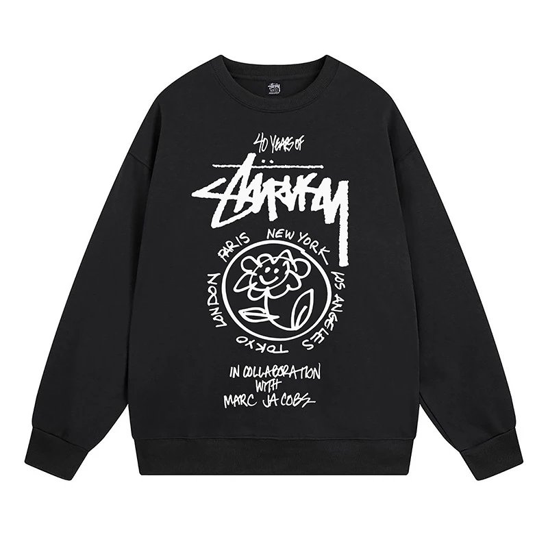 Stus圆领卫衣重磅高版本加绒卫衣情侣装