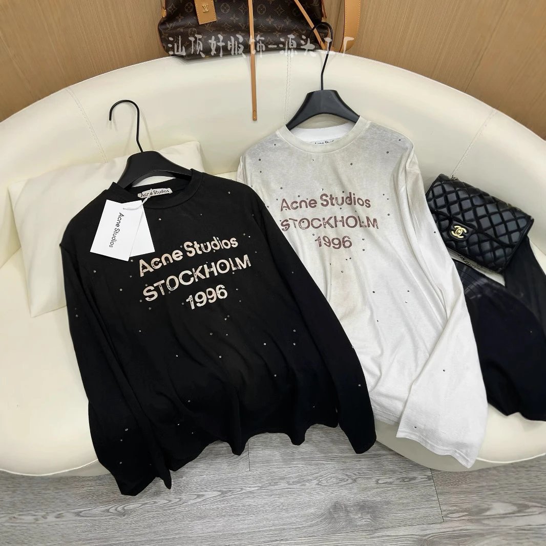 Rhinestone Letter Long Sleeve Shirt