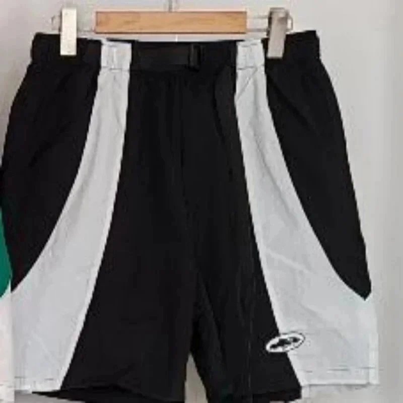 Unbranded Shorts Color-block striped with webbing belt — V27