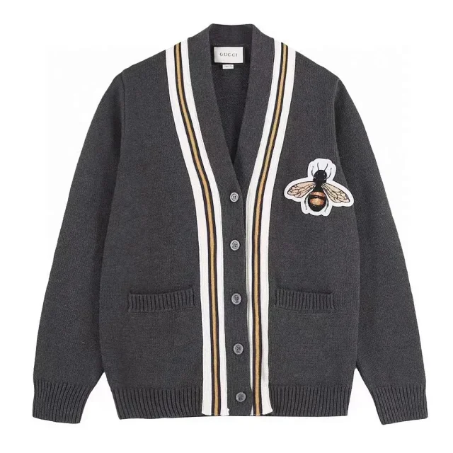 Gucci Knitwear Bee-patch striped cardigan product detail image 2