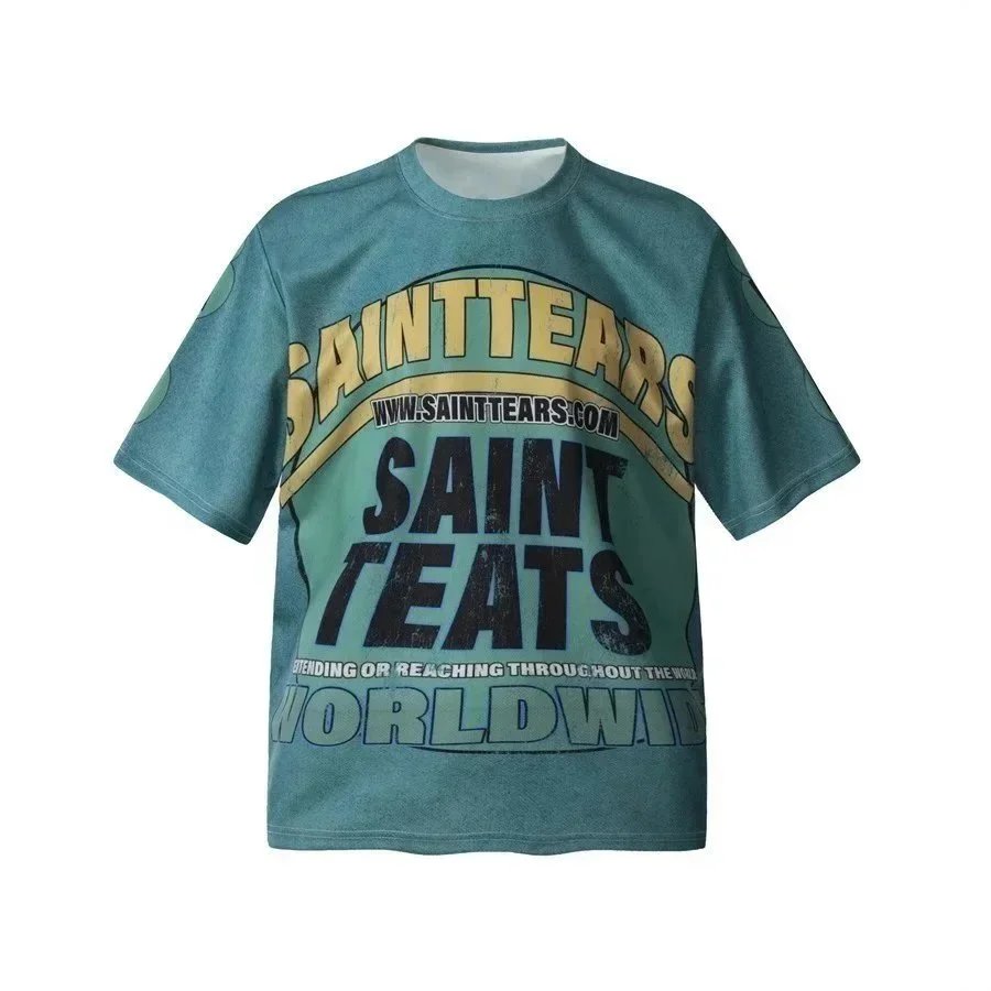Saint Tears T-Shirts Graphic Print Short-Sleeve T-Shirt — Blue 1181