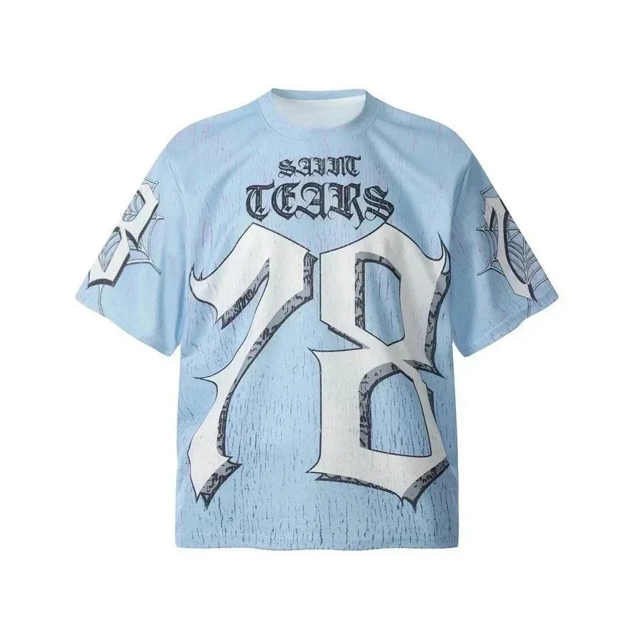 Saint Tears T-Shirts Graphic Print Short-Sleeve T-Shirt — Blue 1175