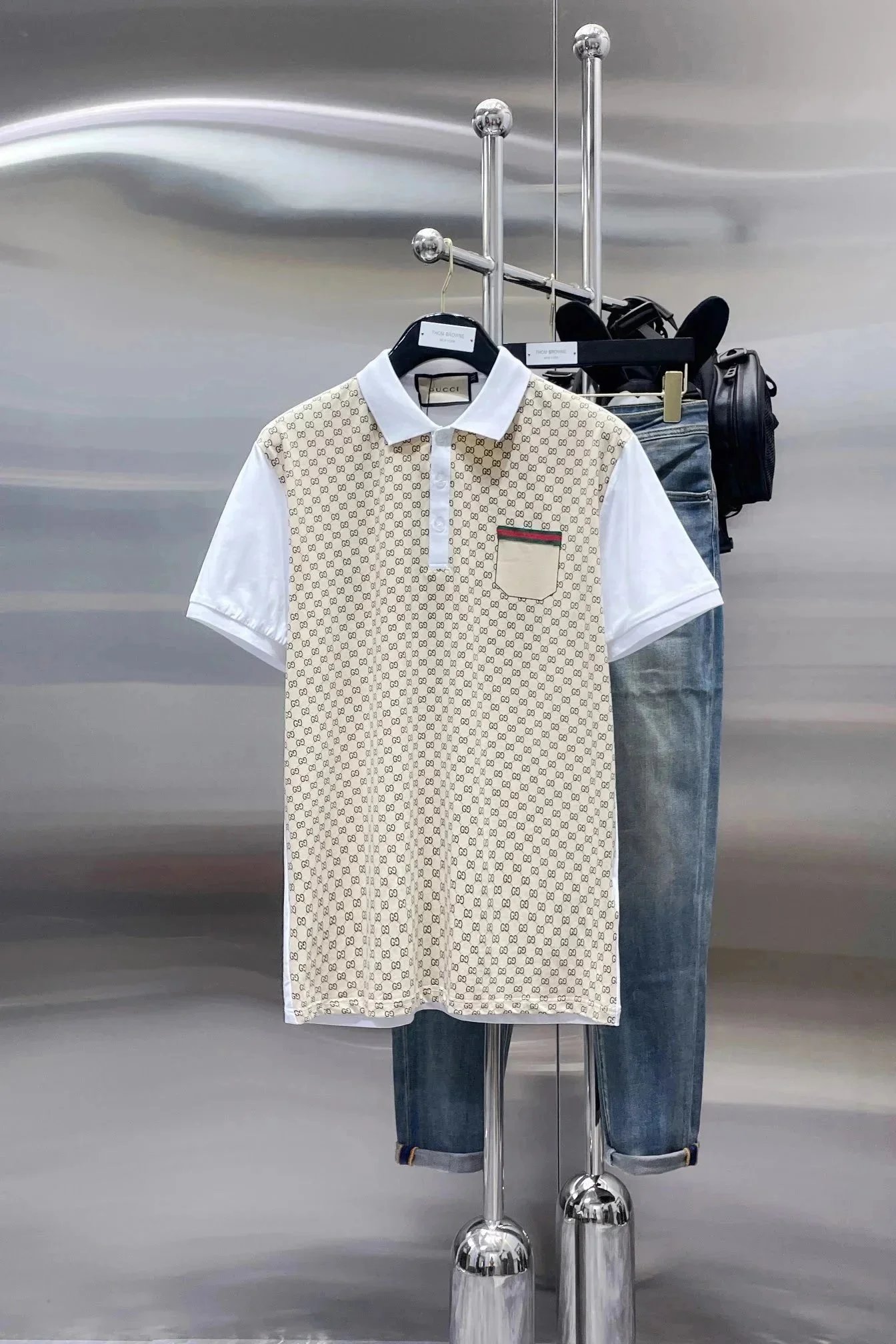 Gucci T-Shirts Short-Sleeve Polo Shirt with Web Stripe Trim image 3