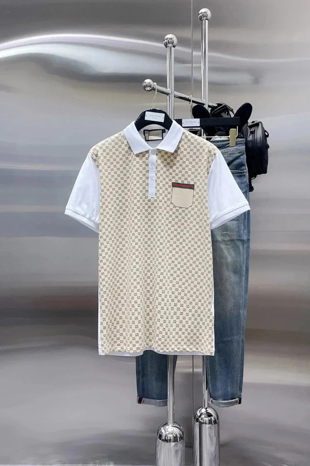 Gucci T-Shirts Short-Sleeve Polo Shirt with Web Stripe Trim product detail image 3