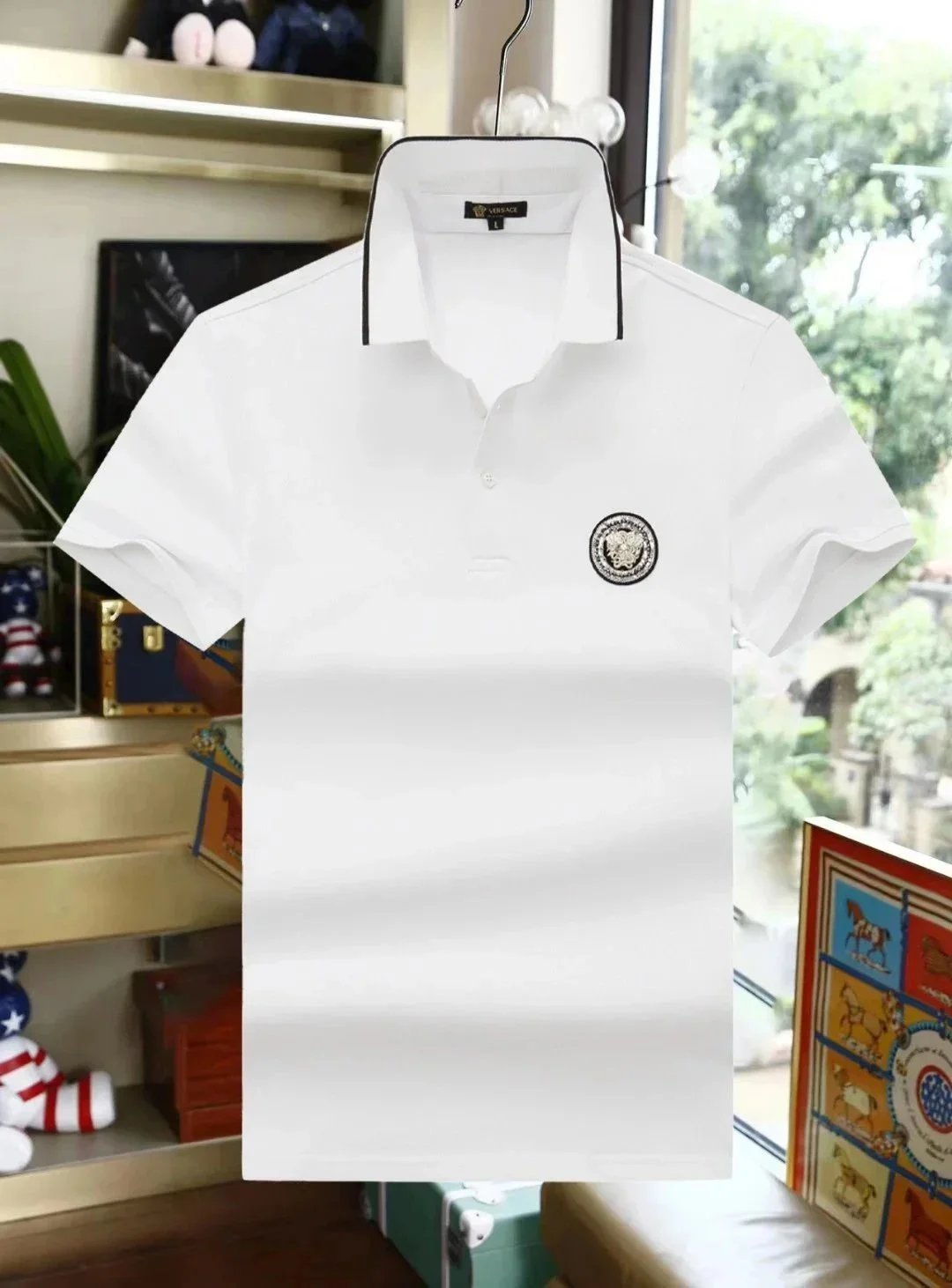 Versace Shirts Short-Sleeve Polo Shirt with Medusa and Greek Key Panel image 13