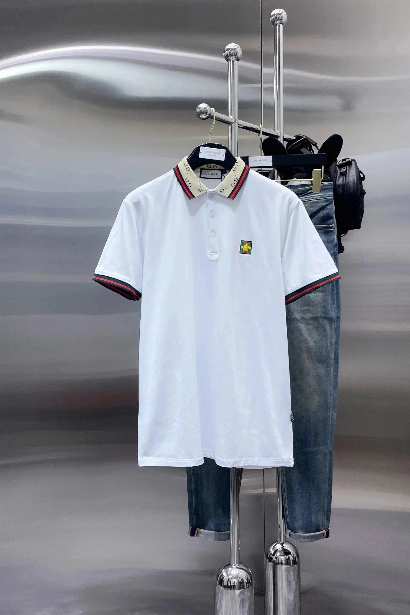Gucci T-Shirts Short-Sleeve Polo Shirt with Web Stripe Trim image 6