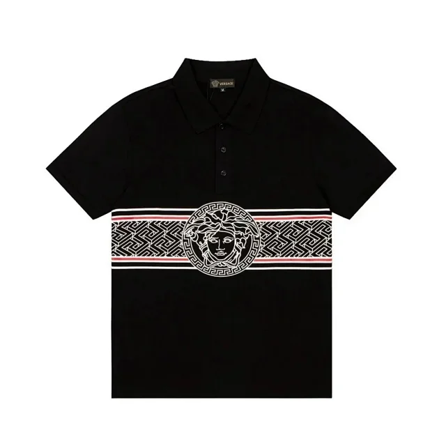 Versace Shirts Short-Sleeve Polo Shirt with Medusa and Greek Key Panel product detail image 1